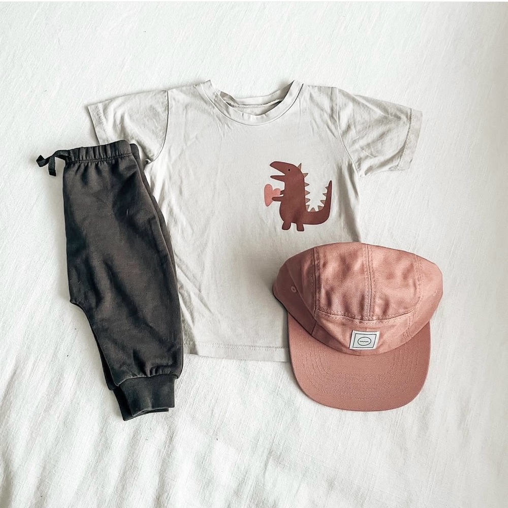 June & Grey - Dinosaur Print Valentine Kids T-Shirt - Size 6